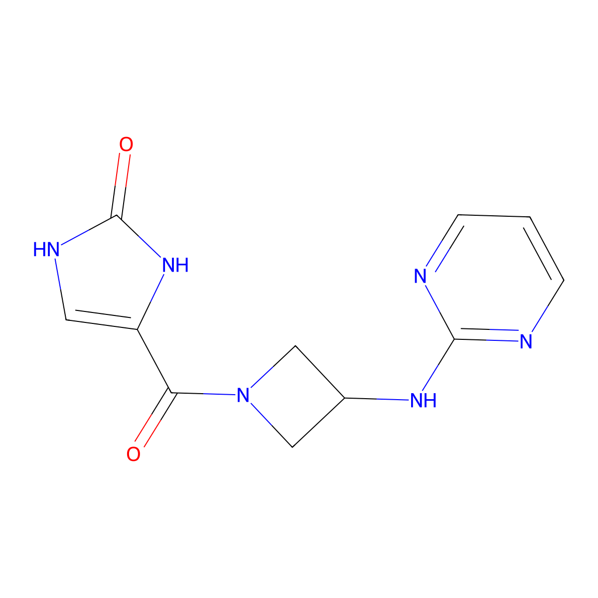 4-(3-(pyrimidin-2-ylamino)azetidine-1-carbonyl)-1H-imidazol-2(3H)-one molecular structure, CAS 2034223-54-4