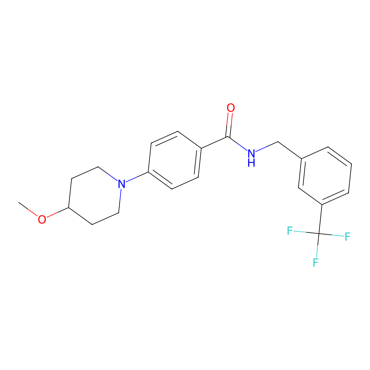4-(4-methoxypiperidin-1-yl)-N-(3-(trifluoromethyl)benzyl)benzamide molecular structure, CAS 2034223-56-6