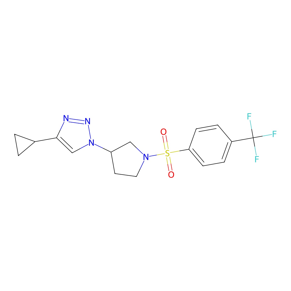 4-cyclopropyl-1-(1-((4-(trifluoromethyl)phenyl)sulfonyl)pyrrolidin-3-yl)-1H-1,2,3-triazole molecular structure, CAS 2034223-57-7