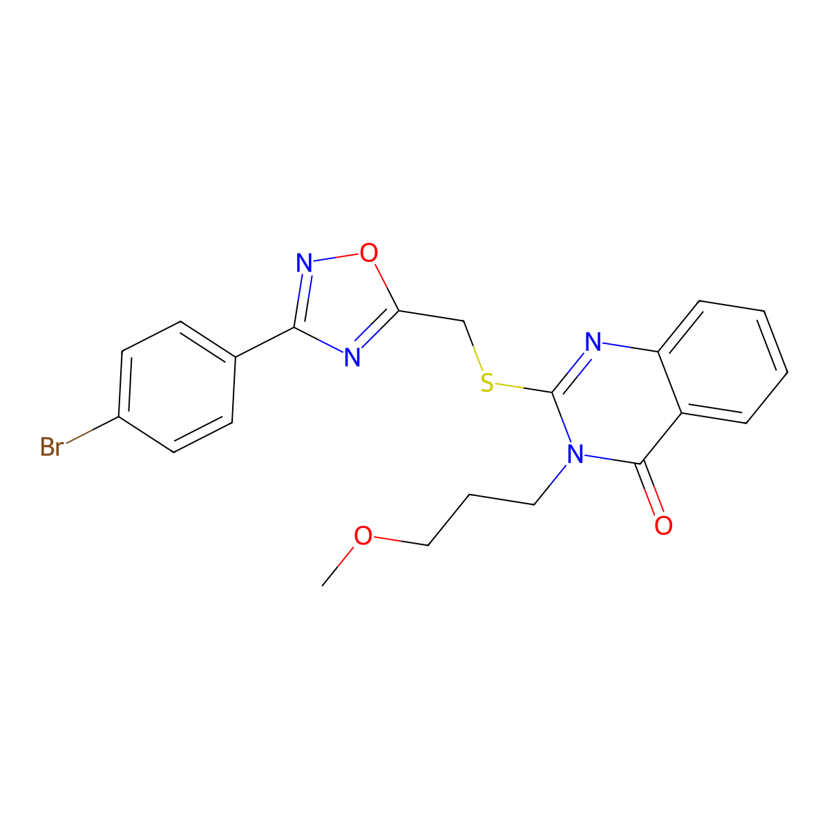 2-(((3-(4-bromophenyl)-1,2,4-oxadiazol-5-yl)methyl)thio)-3-(3-methoxypropyl)quinazolin-4(3H)-one molecular structure, CAS 2034223-59-9
