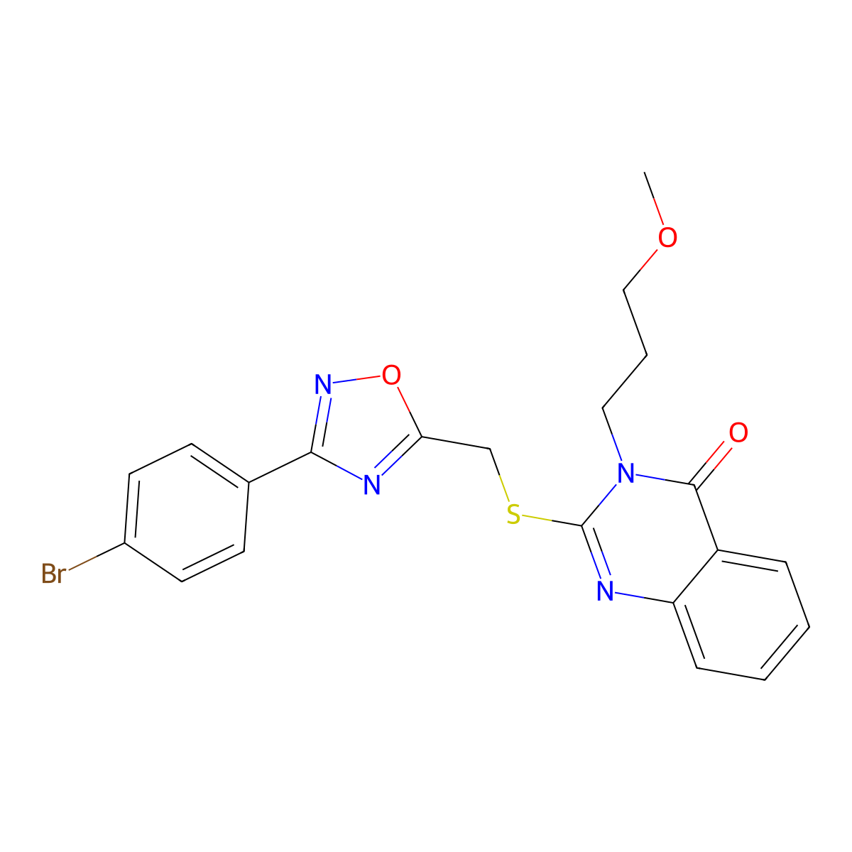 2-(((3-(4-bromophenyl)-1,2,4-oxadiazol-5-yl)methyl)thio)-3-(3-methoxypropyl)quinazolin-4(3H)-one molecular structure, CAS 2034223-59-9