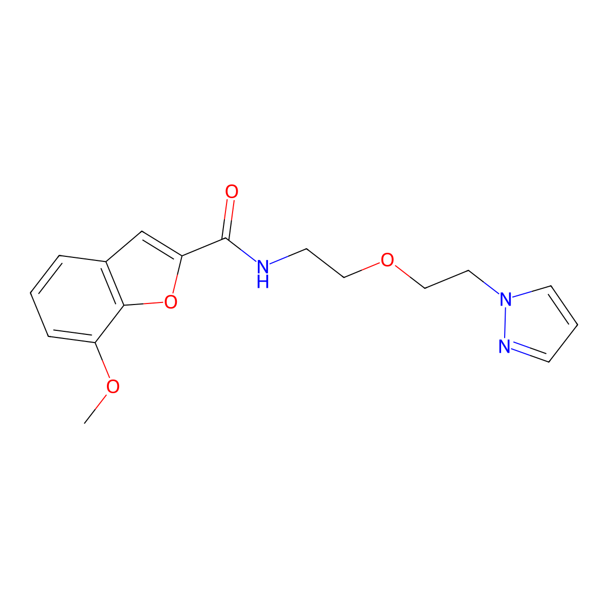 N-(2-(2-(1H-pyrazol-1-yl)ethoxy)ethyl)-7-methoxybenzofuran-2-carboxamide molecular structure, CAS 2034223-62-4