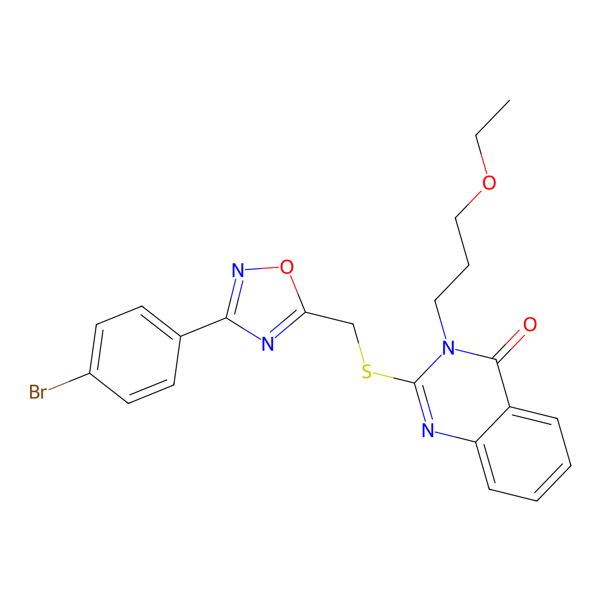 2-(((3-(4-bromophenyl)-1,2,4-oxadiazol-5-yl)methyl)thio)-3-(3-ethoxypropyl)quinazolin-4(3H)-one molecular structure, CAS 2034223-63-5