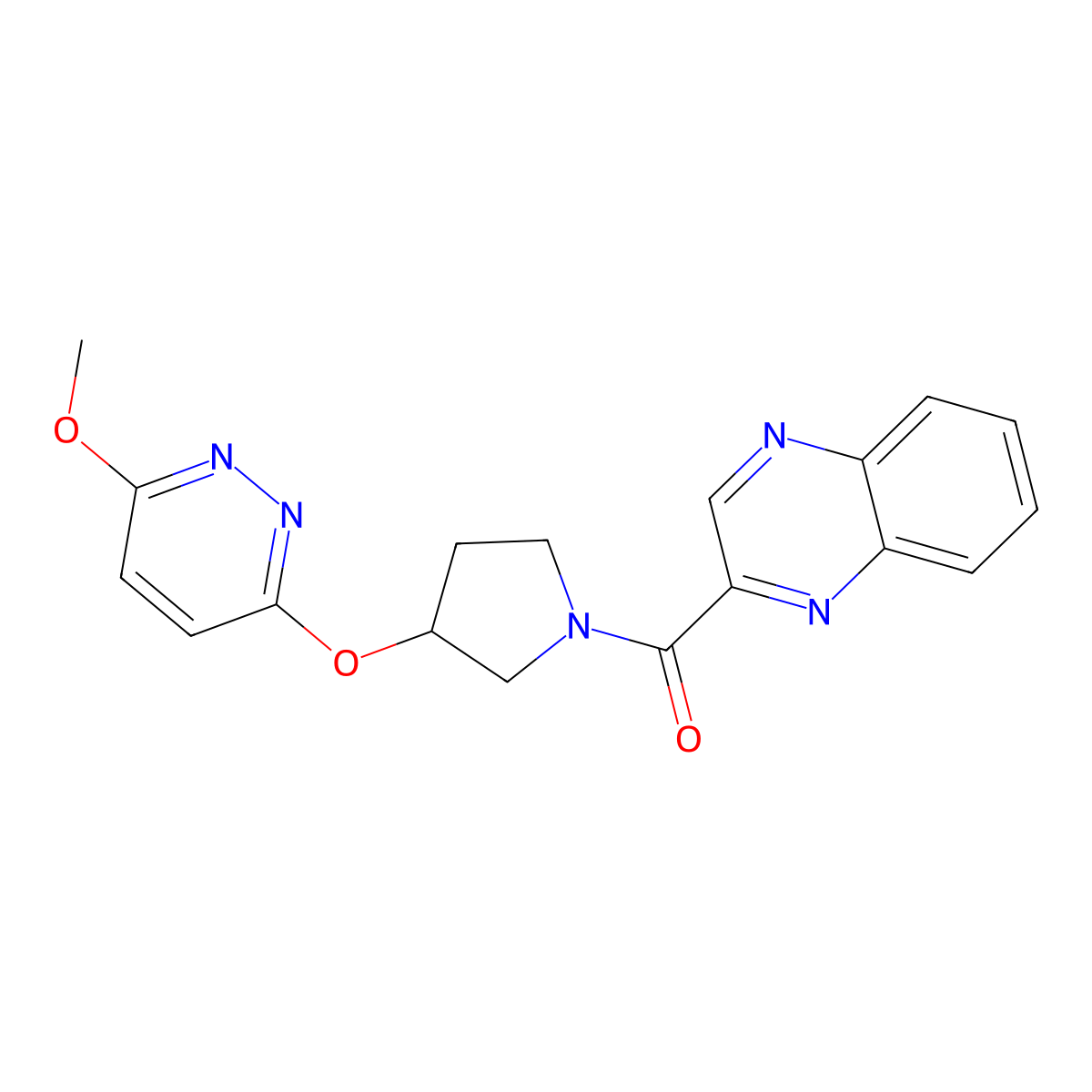 (3-((6-Methoxypyridazin-3-yl)oxy)pyrrolidin-1-yl)(quinoxalin-2-yl)methanone molecular structure, CAS 2034223-75-9
