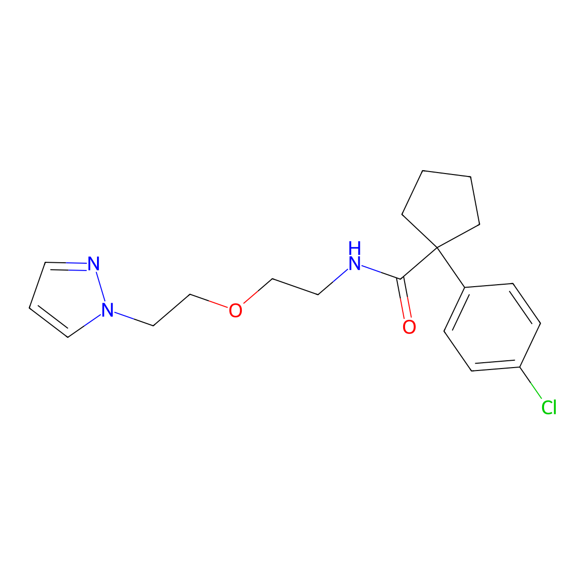 1-(4-chlorophenyl)-N-{2-[2-(1H-pyrazol-1-yl)ethoxy]ethyl}cyclopentane-1-carboxamide molecular structure, CAS 2034223-85-1