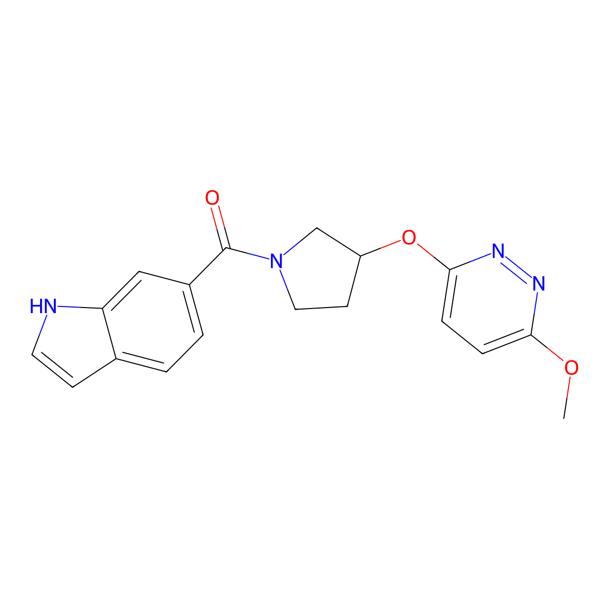 (1H-indol-6-yl)(3-((6-methoxypyridazin-3-yl)oxy)pyrrolidin-1-yl)methanone molecular structure, CAS 2034223-90-8