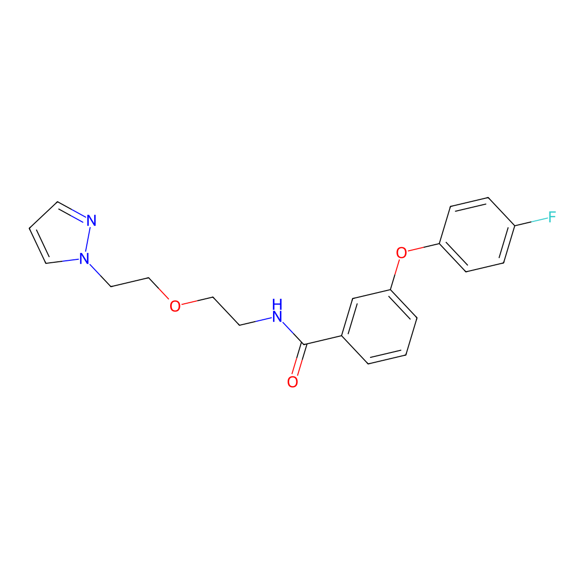 N-(2-(2-(1H-pyrazol-1-yl)ethoxy)ethyl)-3-(4-fluorophenoxy)benzamide molecular structure, CAS 2034223-92-0
