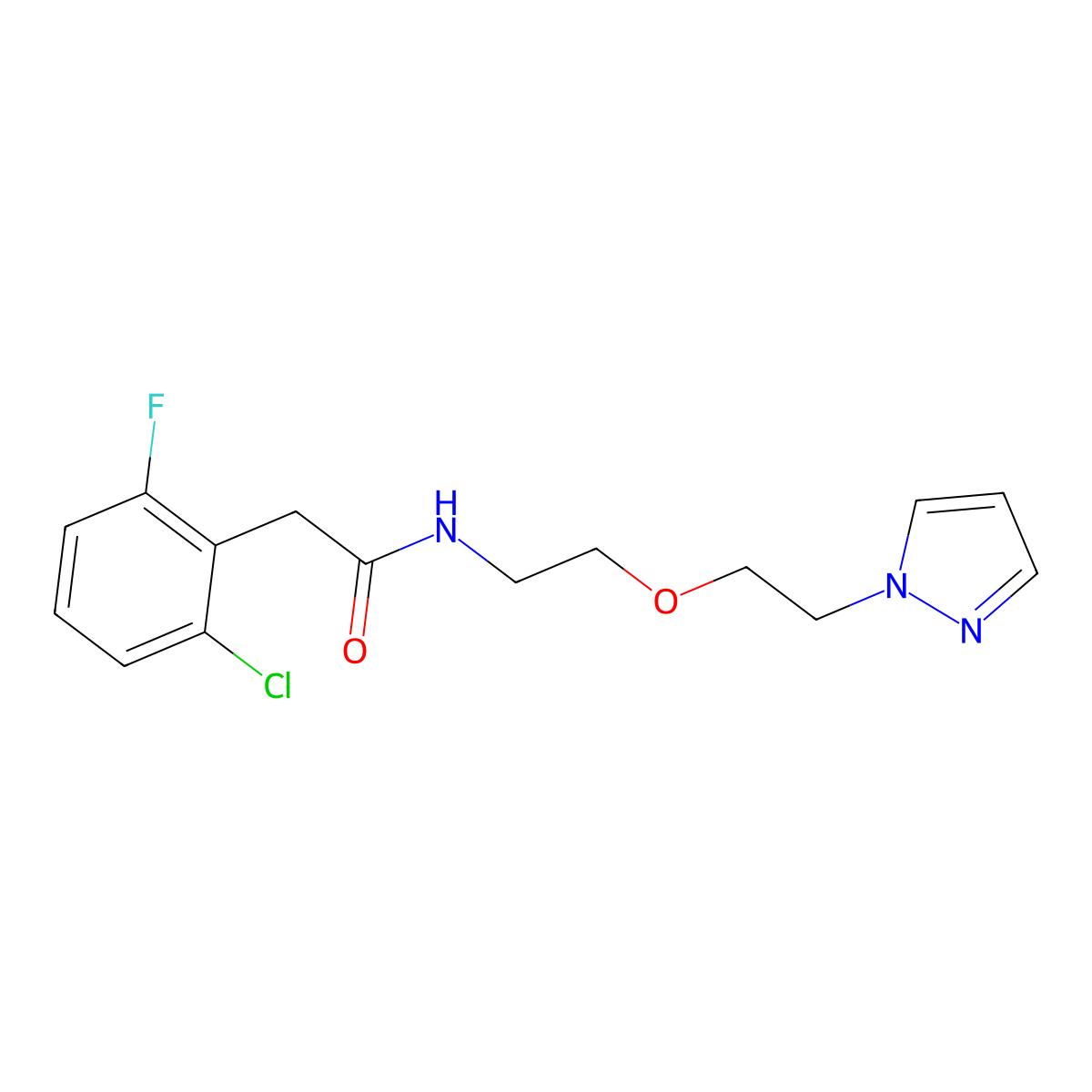 N-(2-(2-(1H-pyrazol-1-yl)ethoxy)ethyl)-2-(2-chloro-6-fluorophenyl)acetamide molecular structure, CAS 2034223-99-7