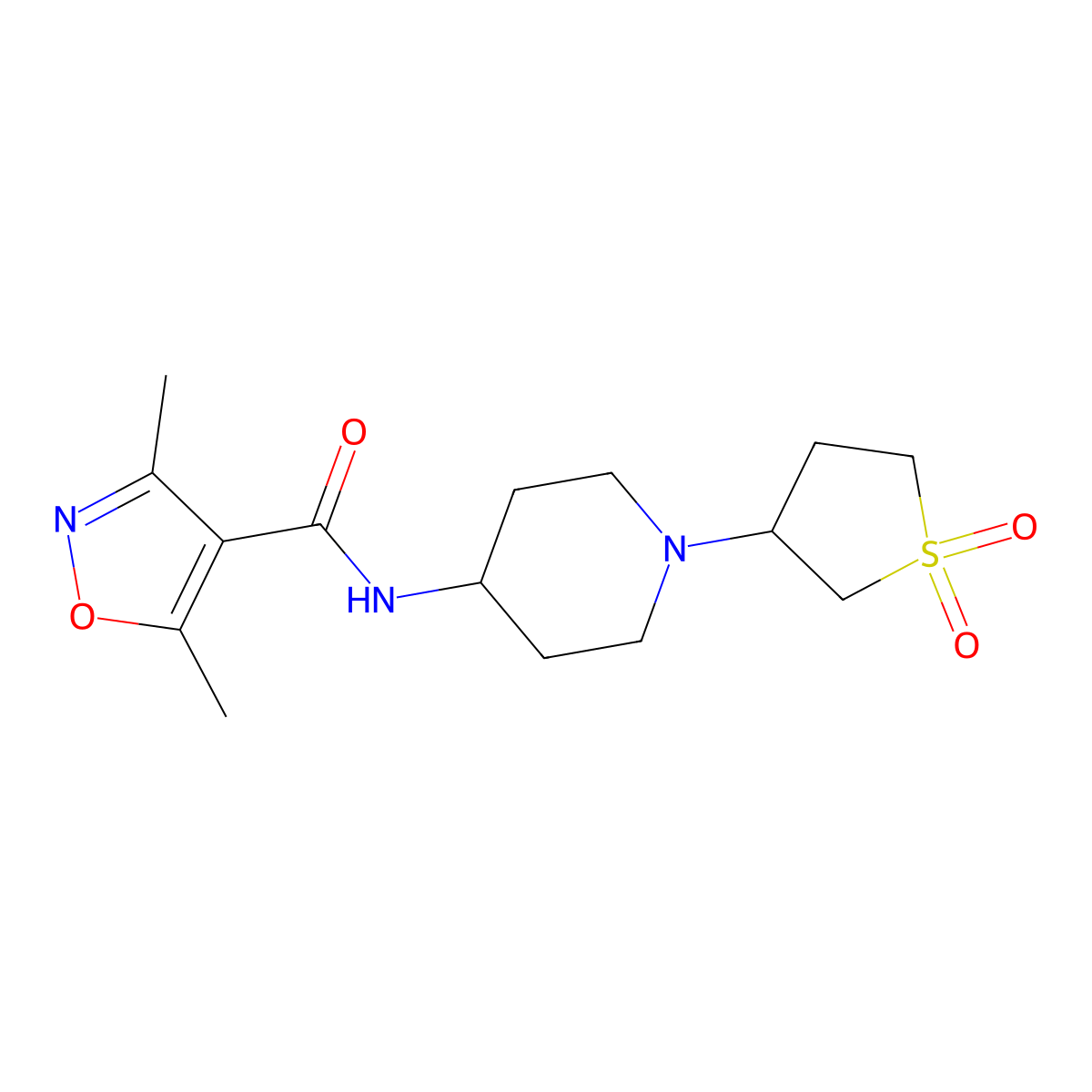 N-(1-(1,1-dioxidotetrahydrothiophen-3-yl)piperidin-4-yl)-3,5-dimethylisoxazole-4-carboxamide molecular structure, CAS 2034224-00-3