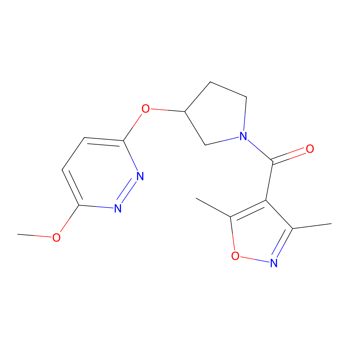 (3,5-Dimethylisoxazol-4-yl)(3-((6-methoxypyridazin-3-yl)oxy)pyrrolidin-1-yl)methanone molecular structure, CAS 2034224-02-5