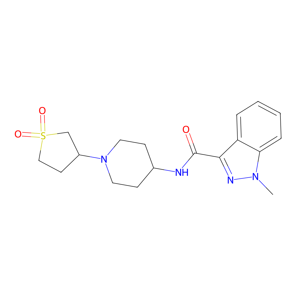 N-(1-(1,1-dioxidotetrahydrothiophen-3-yl)piperidin-4-yl)-1-methyl-1H-indazole-3-carboxamide molecular structure, CAS 2034224-06-9