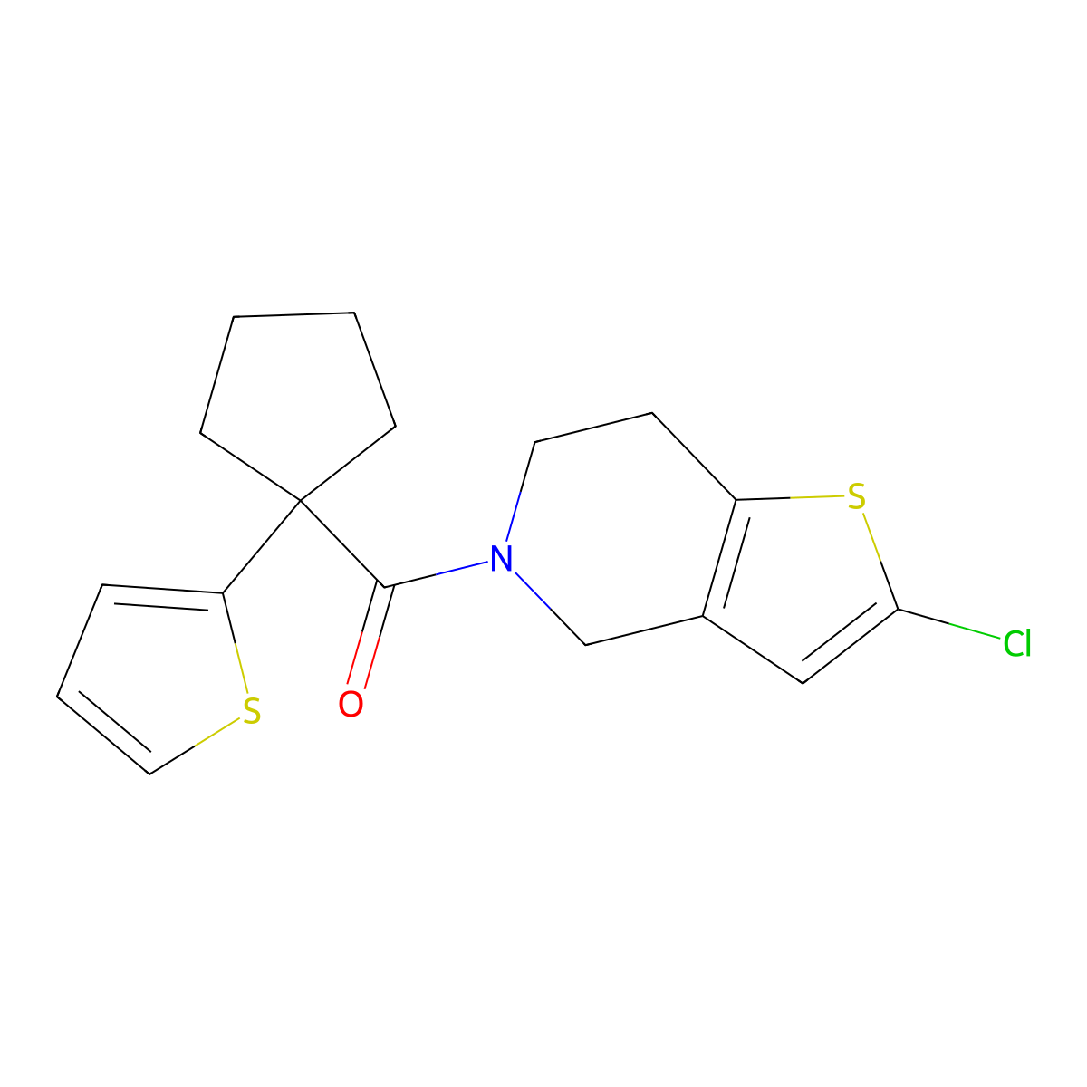 (2-chloro-6,7-dihydrothieno[3,2-c]pyridin-5(4H)-yl)(1-(thiophen-2-yl)cyclopentyl)methanone molecular structure, CAS 2034224-08-1