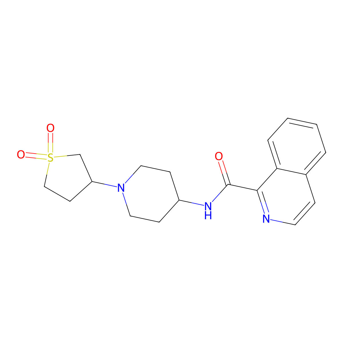 N-(1-(1,1-dioxidotetrahydrothiophen-3-yl)piperidin-4-yl)isoquinoline-1-carboxamide molecular structure, CAS 2034224-10-5