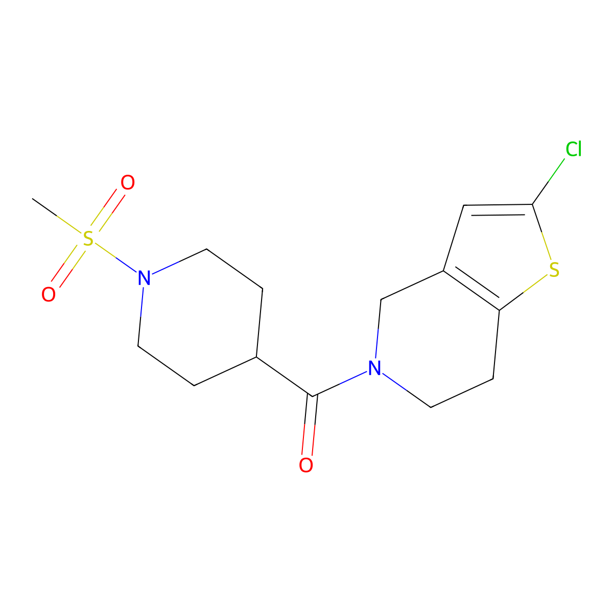 (2-chloro-6,7-dihydrothieno[3,2-c]pyridin-5(4H)-yl)(1-(methylsulfonyl)piperidin-4-yl)methanone molecular structure, CAS 2034224-12-7