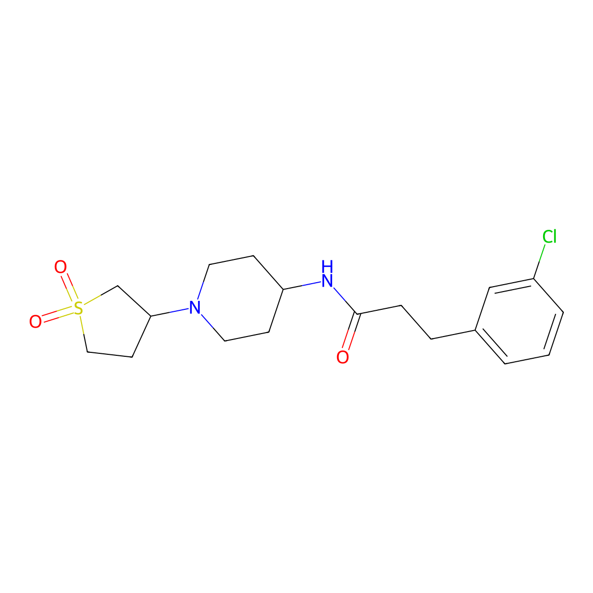 3-(3-chlorophenyl)-N-(1-(1,1-dioxidotetrahydrothiophen-3-yl)piperidin-4-yl)propanamide molecular structure, CAS 2034224-14-9