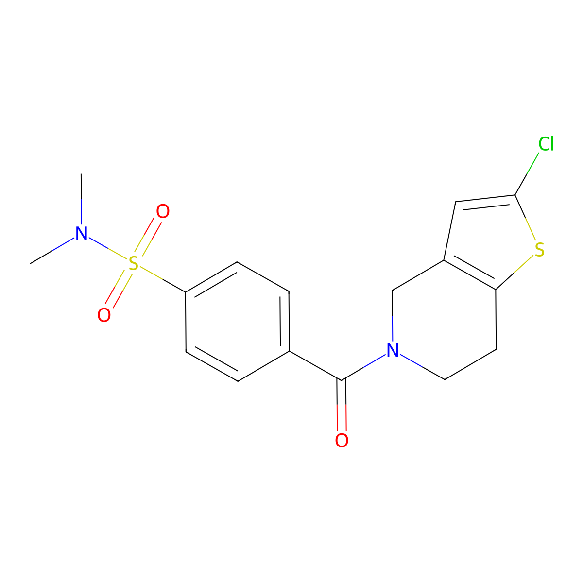 4-(2-chloro-4,5,6,7-tetrahydrothieno[3,2-c]pyridine-5-carbonyl)-N,N-dimethylbenzenesulfonamide molecular structure, CAS 2034224-18-3