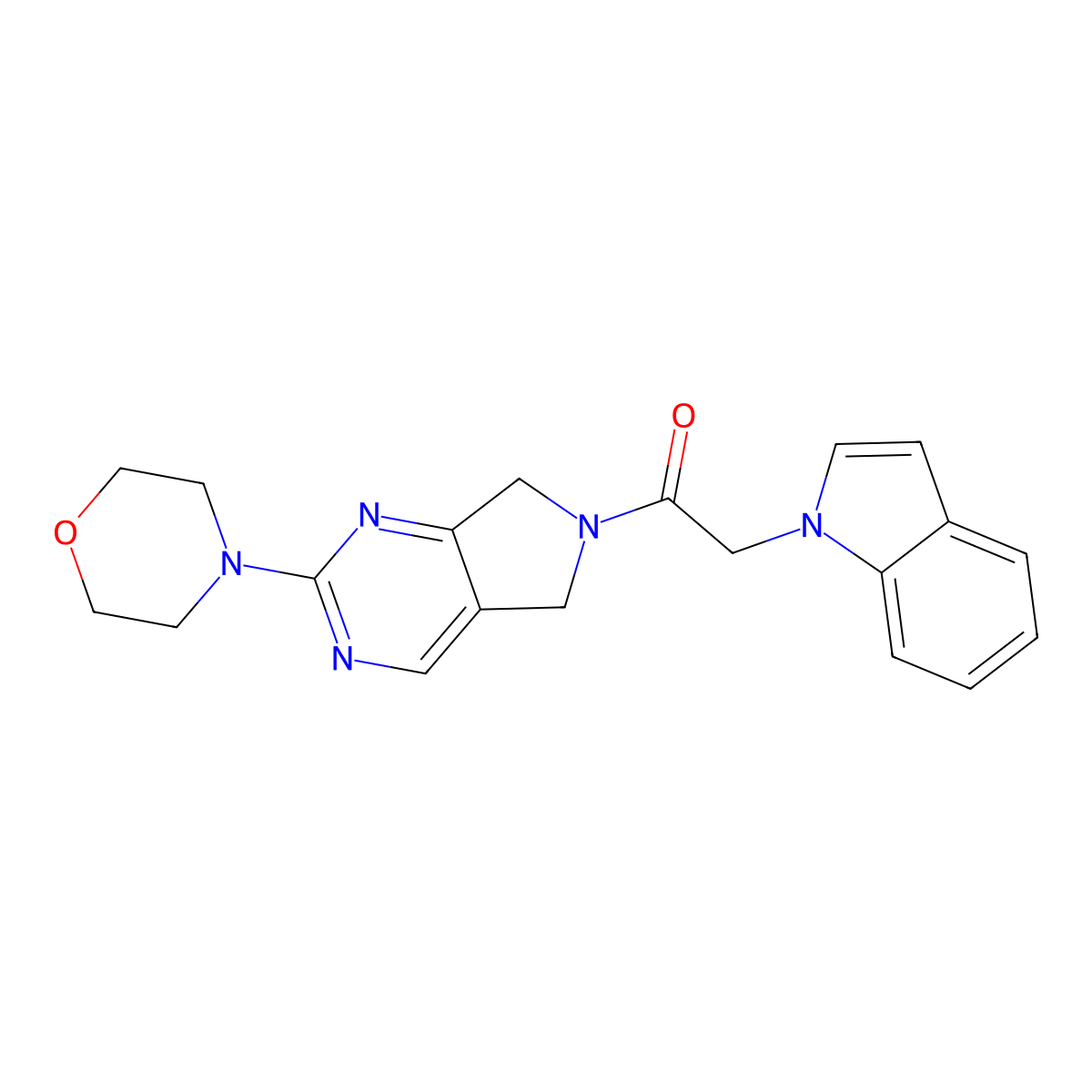 2-(1H-indol-1-yl)-1-(2-morpholino-5H-pyrrolo[3,4-d]pyrimidin-6(7H)-yl)ethanone molecular structure, CAS 2034224-20-7
