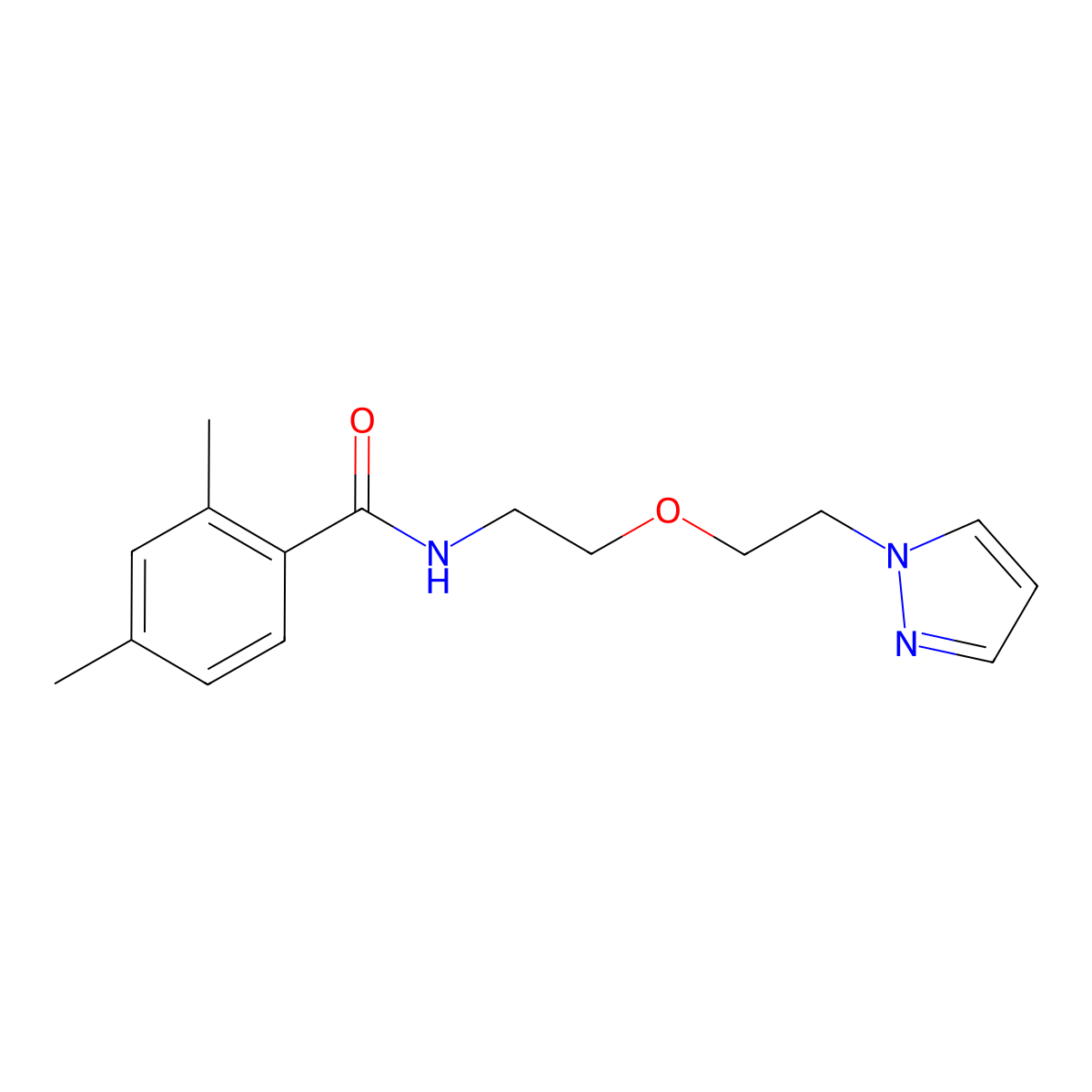 2,4-dimethyl-N-{2-[2-(1H-pyrazol-1-yl)ethoxy]ethyl}benzamide molecular structure, CAS 2034224-25-2