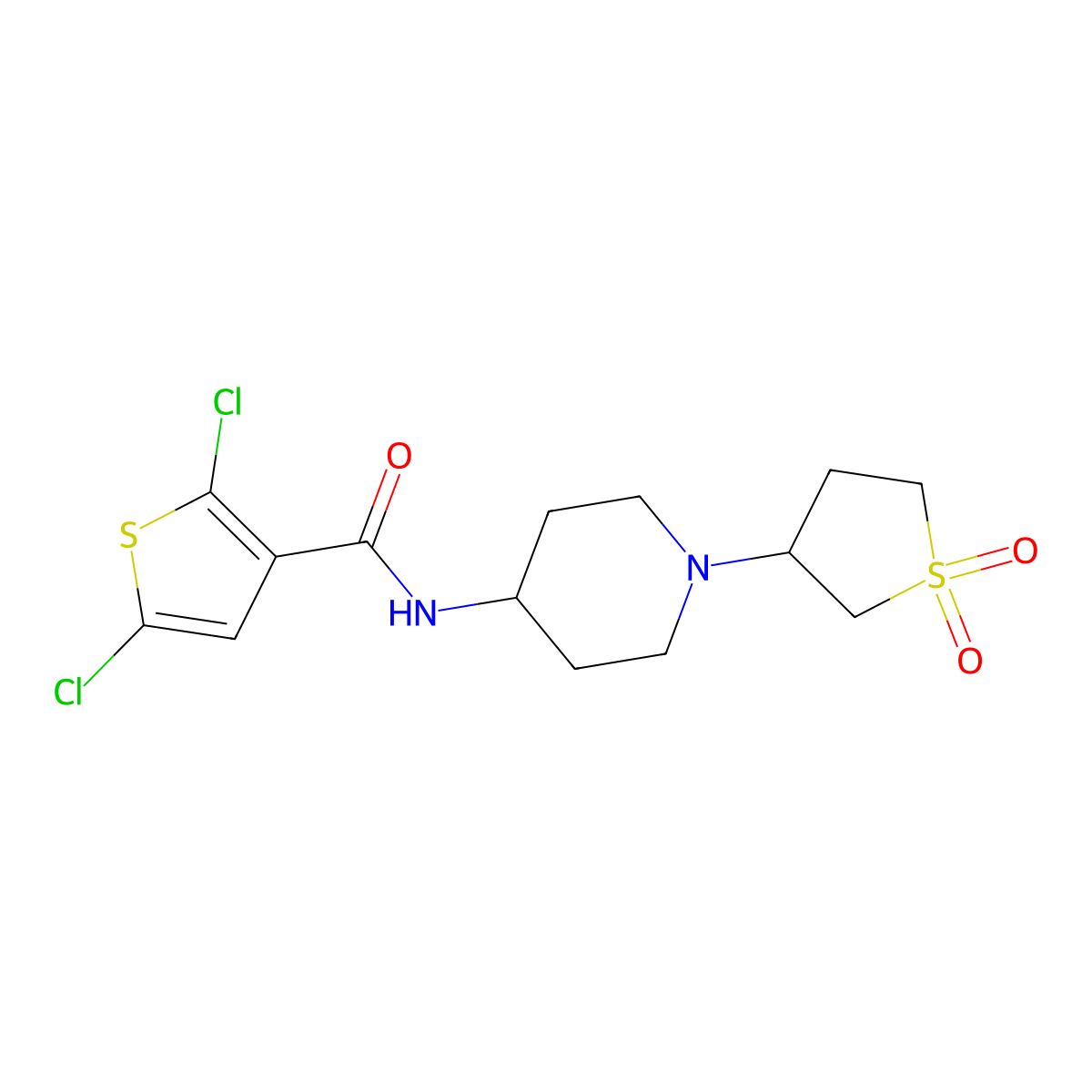 2,5-dichloro-N-(1-(1,1-dioxidotetrahydrothiophen-3-yl)piperidin-4-yl)thiophene-3-carboxamide molecular structure, CAS 2034224-70-7