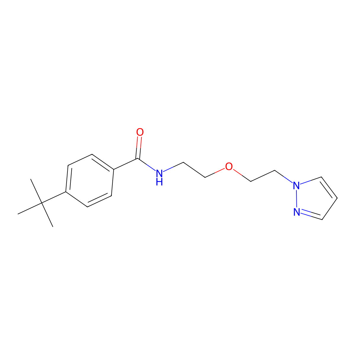 N-(2-(2-(1H-pyrazol-1-yl)ethoxy)ethyl)-4-(tert-butyl)benzamide molecular structure, CAS 2034224-73-0