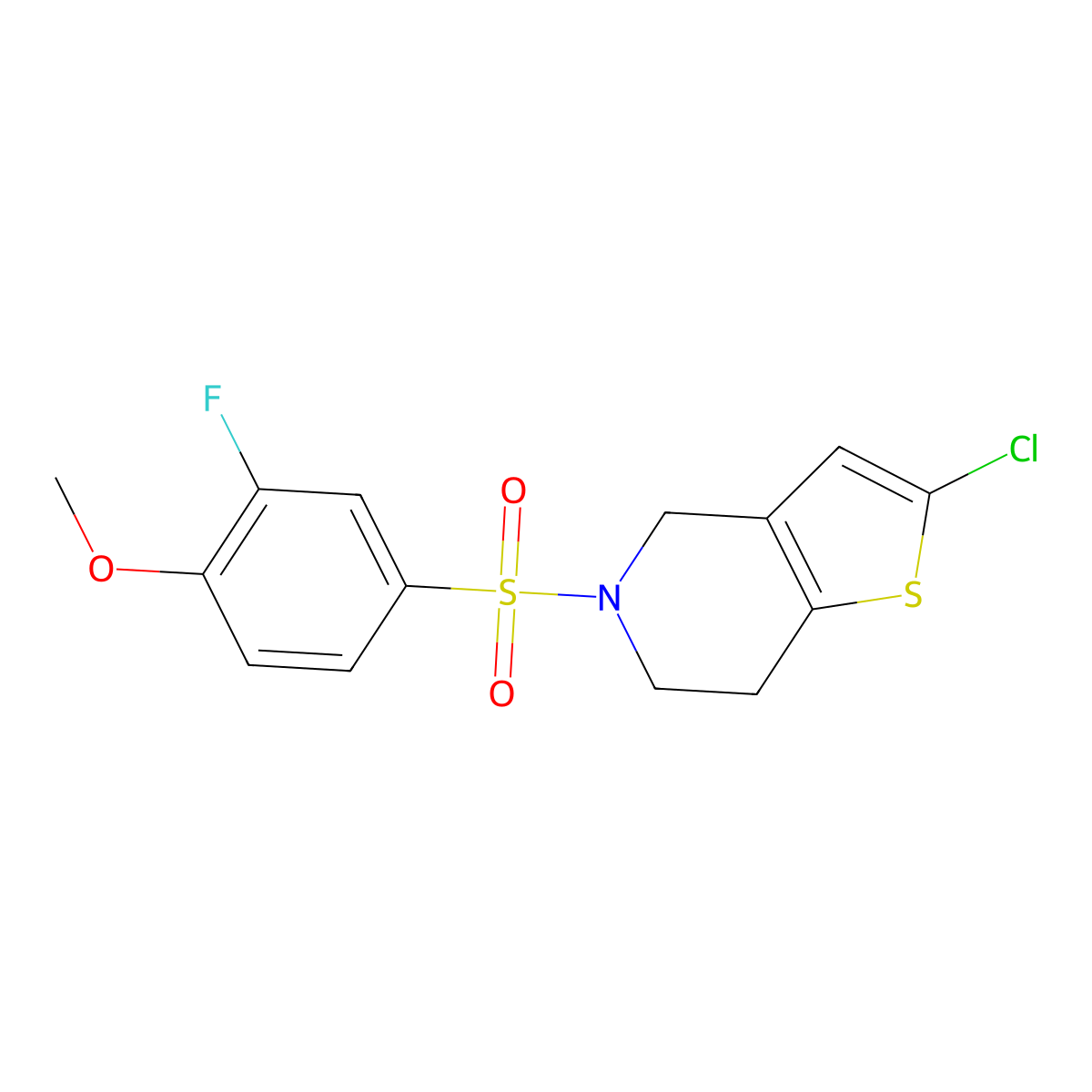 2-Chloro-5-((3-fluoro-4-methoxyphenyl)sulfonyl)-4,5,6,7-tetrahydrothieno[3,2-c]pyridine molecular structure, CAS 2034224-74-1