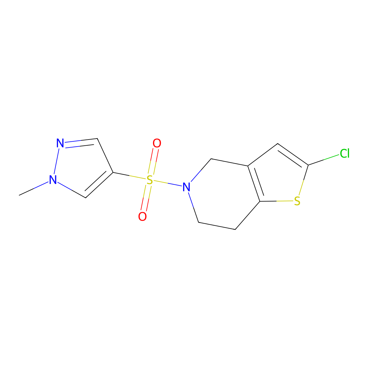 2-chloro-5-((1-methyl-1H-pyrazol-4-yl)sulfonyl)-4,5,6,7-tetrahydrothieno[3,2-c]pyridine molecular structure, CAS 2034224-77-4