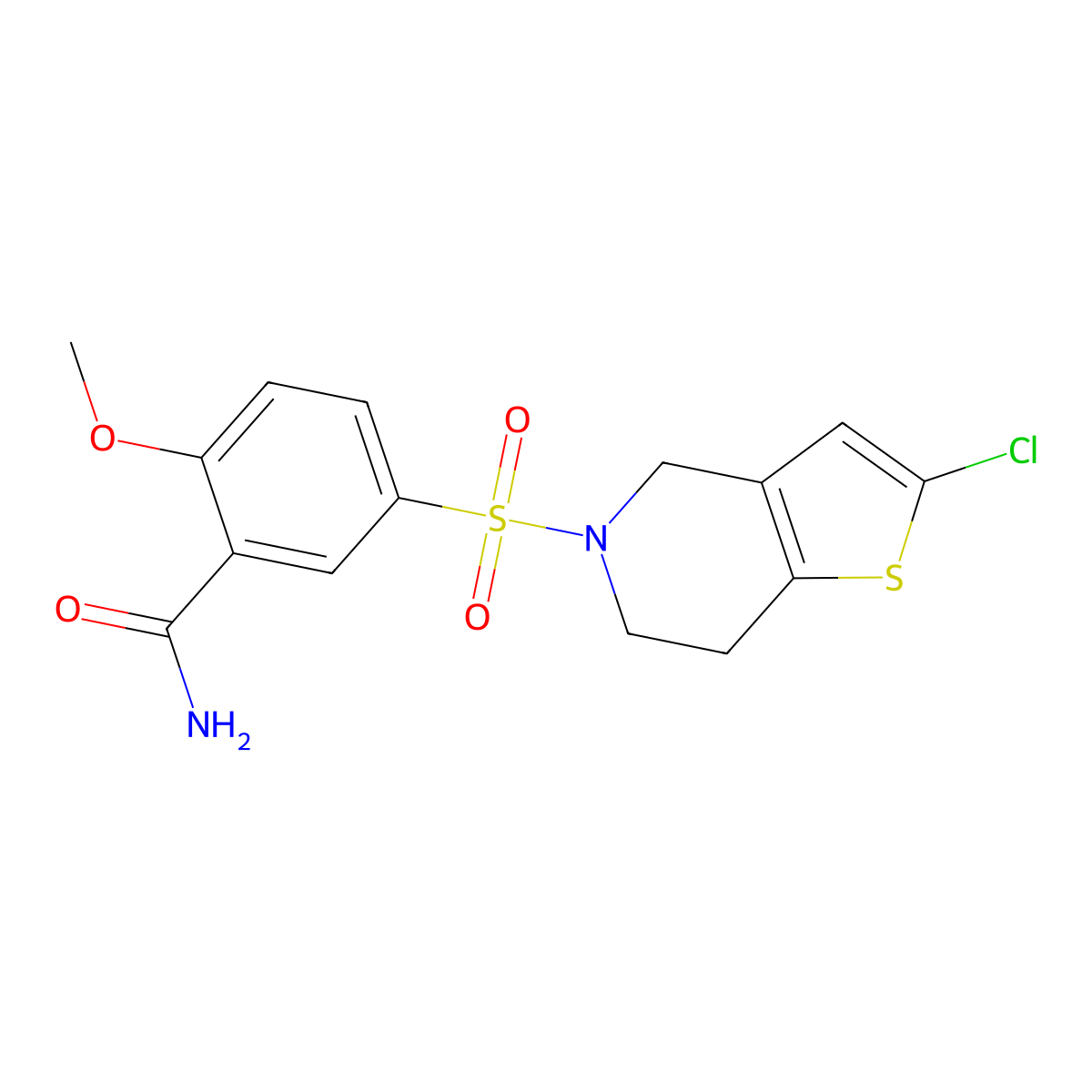 5-((2-chloro-6,7-dihydrothieno[3,2-c]pyridin-5(4H)-yl)sulfonyl)-2-methoxybenzamide molecular structure, CAS 2034224-78-5