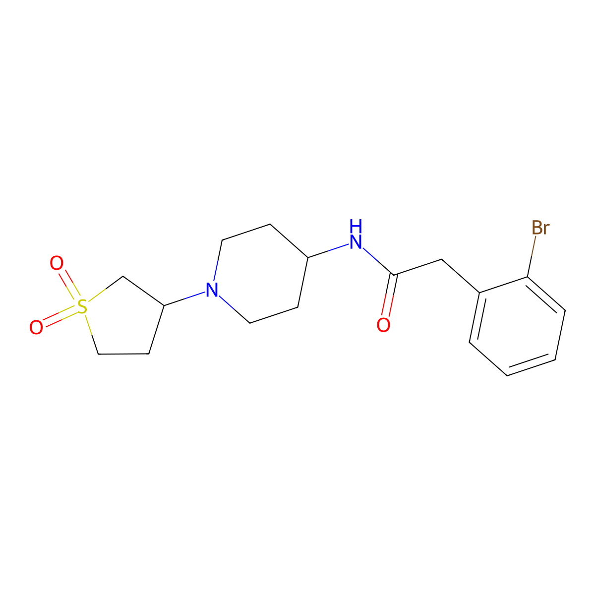 2-(2-bromophenyl)-N-(1-(1,1-dioxidotetrahydrothiophen-3-yl)piperidin-4-yl)acetamide molecular structure, CAS 2034224-80-9