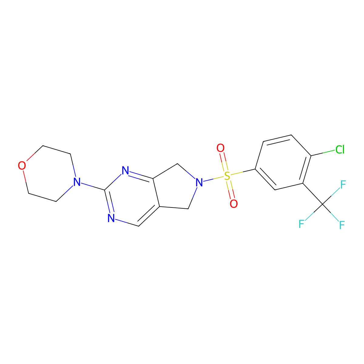 4-(6-((4-chloro-3-(trifluoromethyl)phenyl)sulfonyl)-6,7-dihydro-5H-pyrrolo[3,4-d]pyrimidin-2-yl)morpholine molecular structure, CAS 2034224-87-6