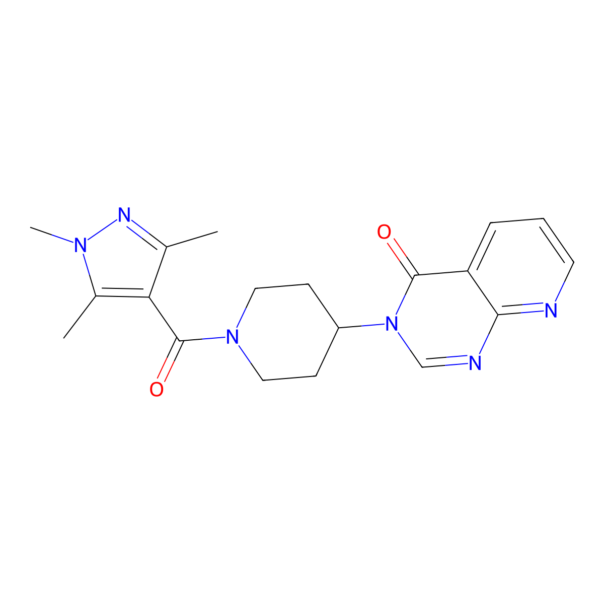 3-(1-(1,3,5-trimethyl-1H-pyrazole-4-carbonyl)piperidin-4-yl)pyrido[2,3-d]pyrimidin-4(3H)-one molecular structure, CAS 2034224-89-8