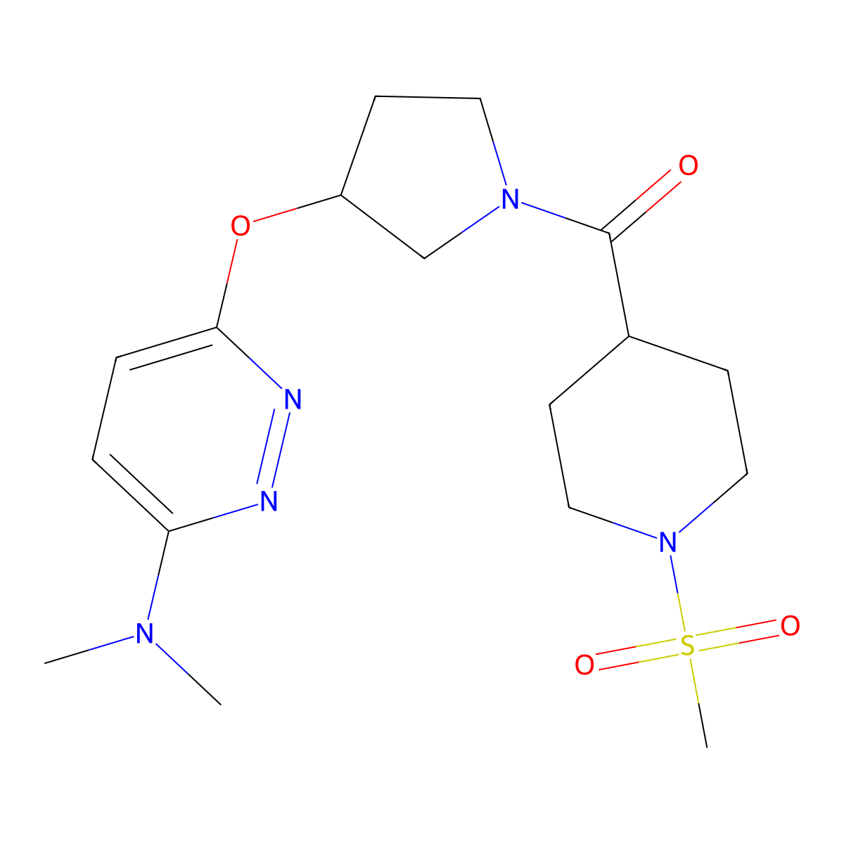 (3-((6-(Dimethylamino)pyridazin-3-yl)oxy)pyrrolidin-1-yl)(1-(methylsulfonyl)piperidin-4-yl)methanone molecular structure, CAS 2034224-92-3