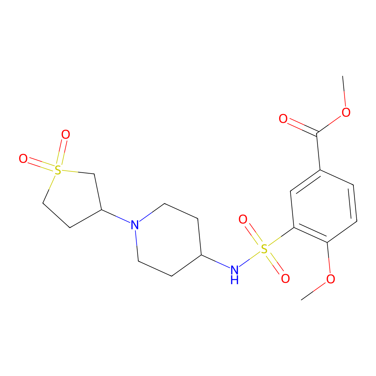 methyl 3-(N-(1-(1,1-dioxidotetrahydrothiophen-3-yl)piperidin-4-yl)sulfamoyl)-4-methoxybenzoate molecular structure, CAS 2034225-00-6
