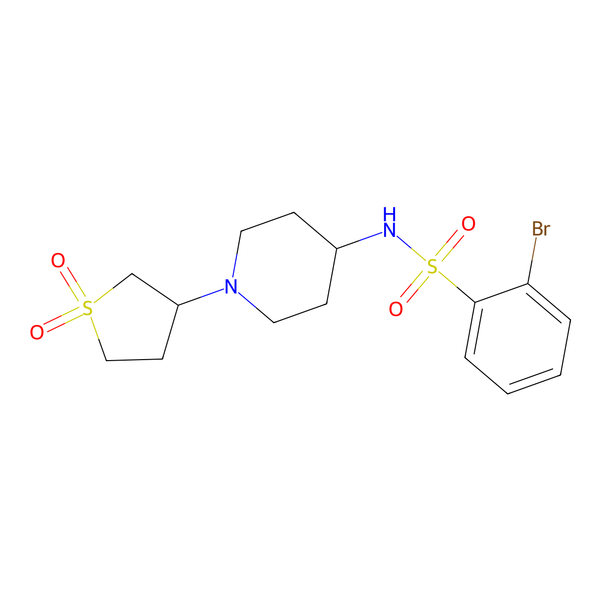 2-bromo-N-(1-(1,1-dioxidotetrahydrothiophen-3-yl)piperidin-4-yl)benzenesulfonamide molecular structure, CAS 2034225-05-1