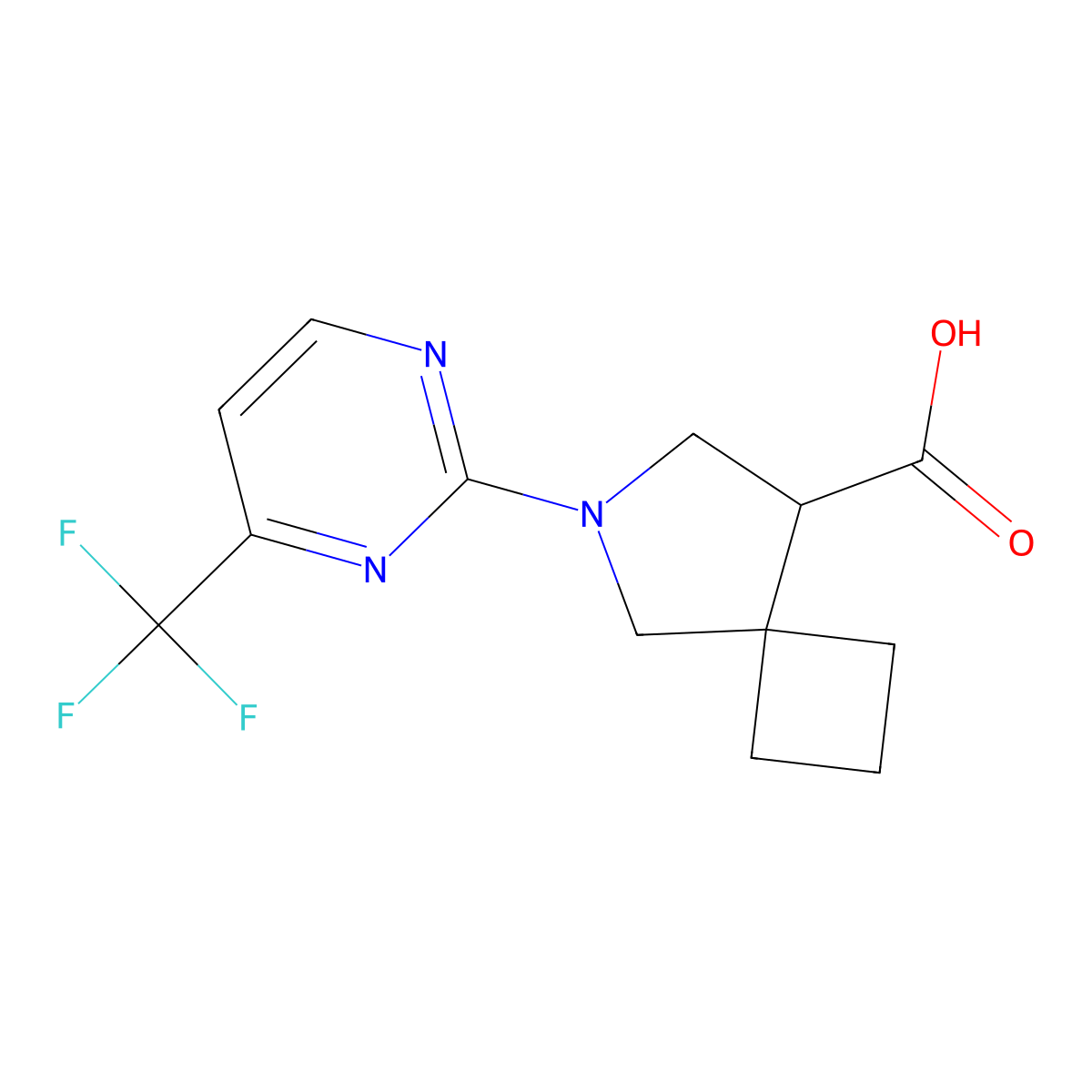 6-[4-(Trifluoromethyl)pyrimidin-2-yl]-6-azaspiro[3.4]octane-8-carboxylic acid molecular structure, CAS 2034225-11-9