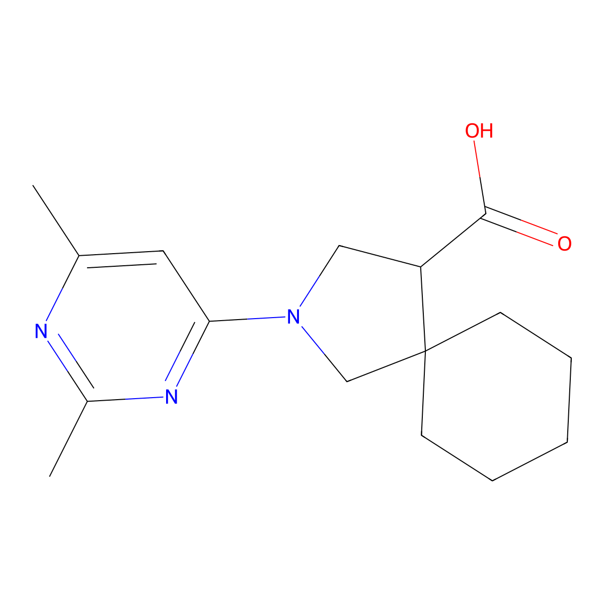 2-(2,6-Dimethylpyrimidin-4-yl)-2-azaspiro[4.5]decane-4-carboxylic acid molecular structure, CAS 2034225-14-2