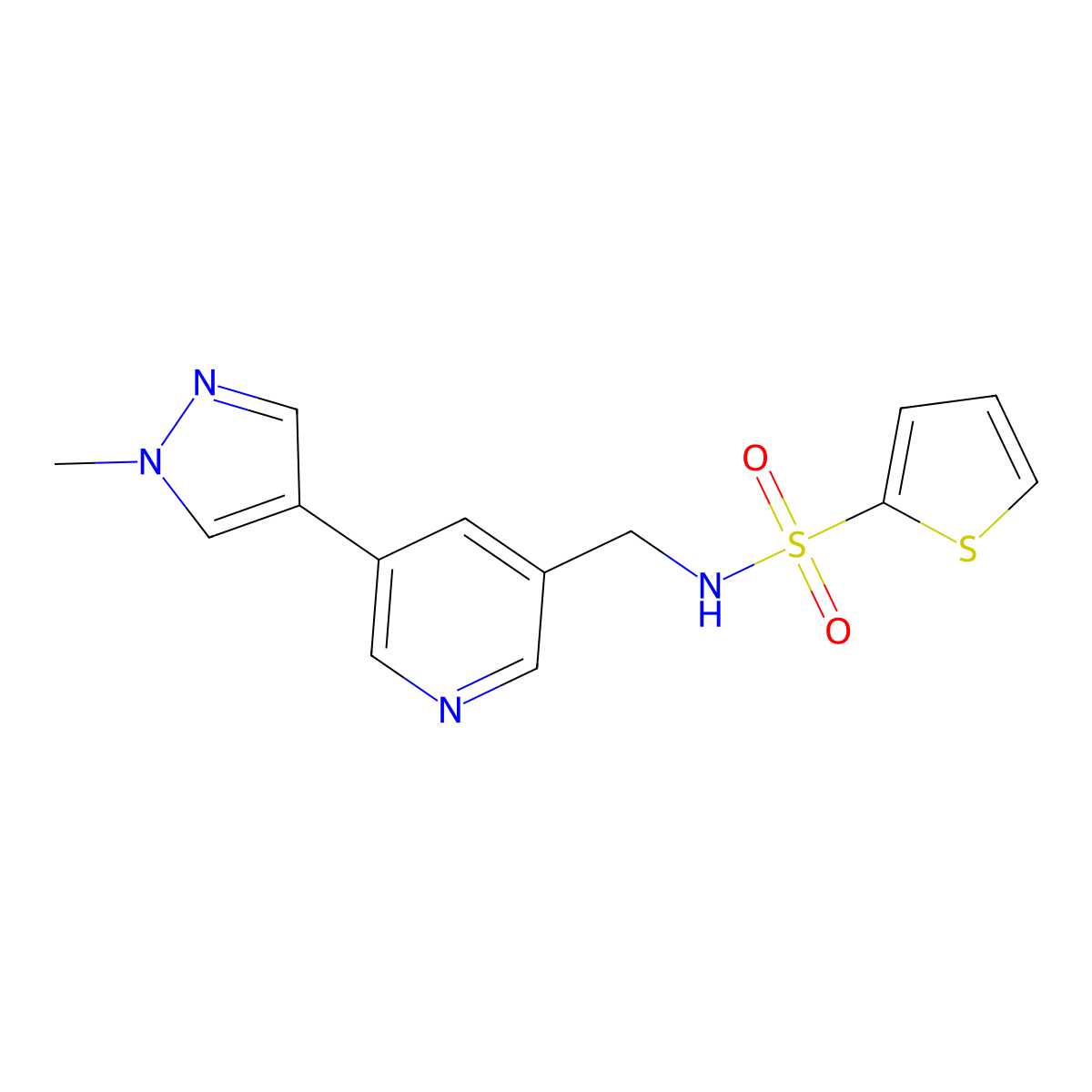 N-{[5-(1-methyl-1H-pyrazol-4-yl)pyridin-3-yl]methyl}thiophene-2-sulfonamide molecular structure, CAS 2034225-17-5