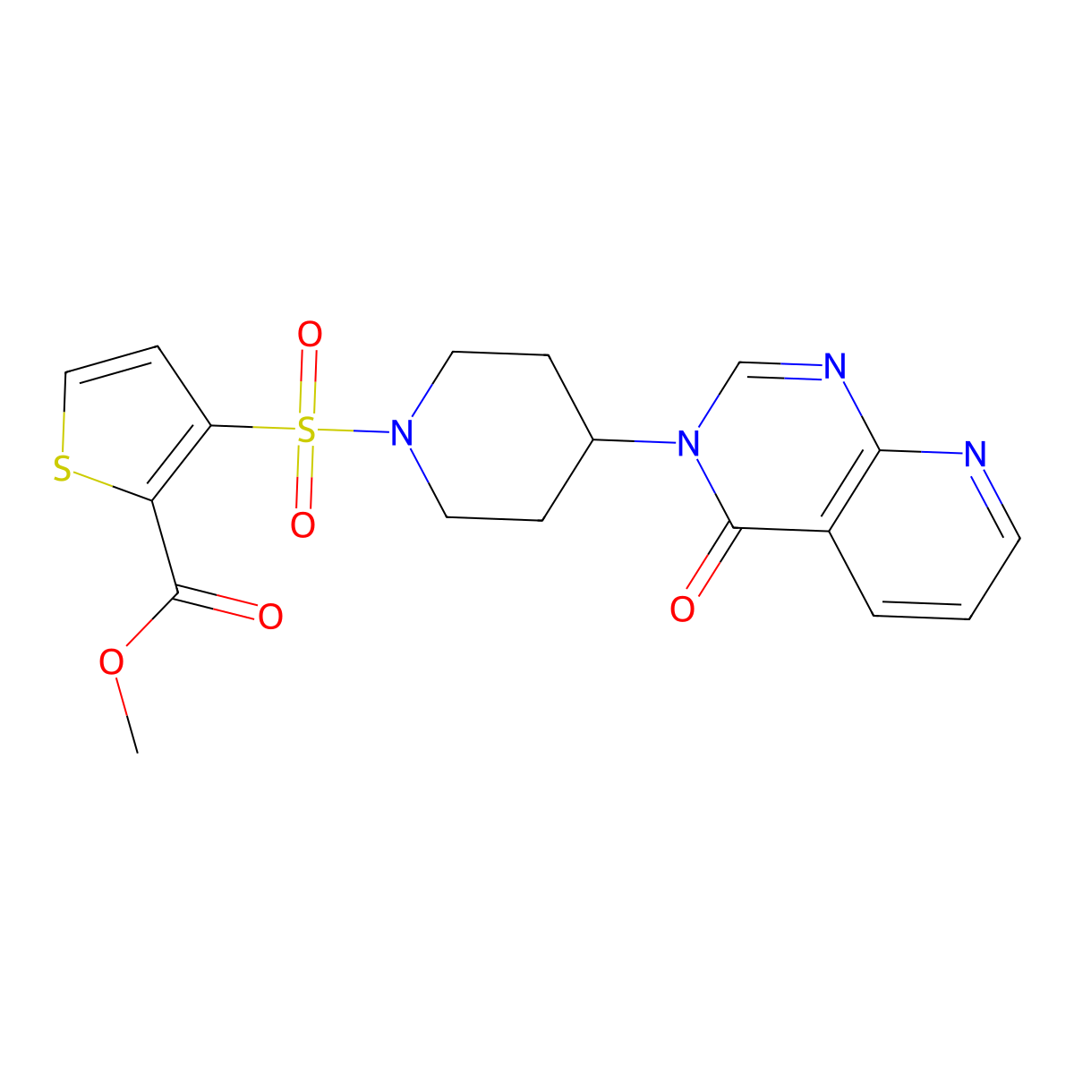 methyl 3-((4-(4-oxopyrido[2,3-d]pyrimidin-3(4H)-yl)piperidin-1-yl)sulfonyl)thiophene-2-carboxylate molecular structure, CAS 2034225-23-3