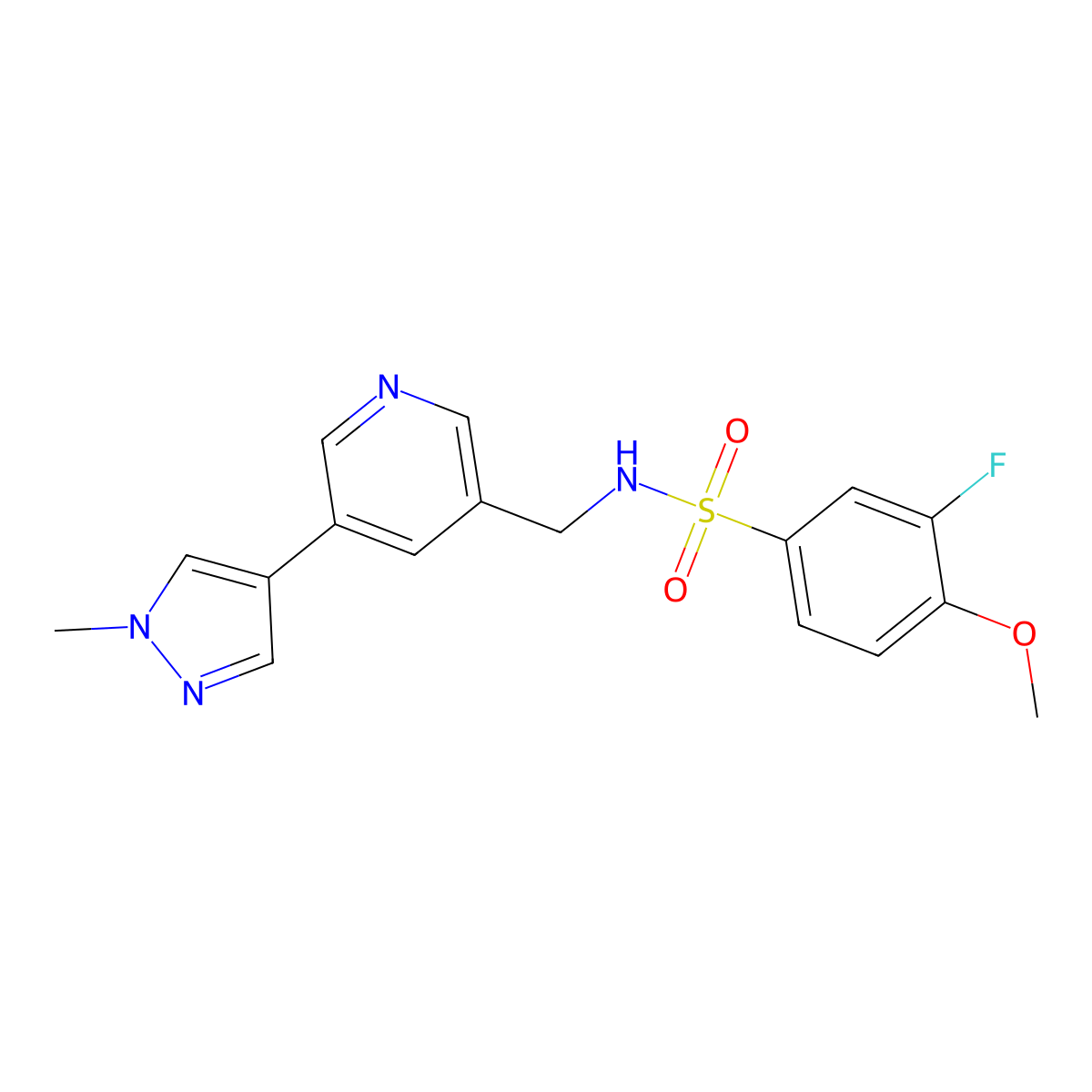 3-fluoro-4-methoxy-N-((5-(1-methyl-1H-pyrazol-4-yl)pyridin-3-yl)methyl)benzenesulfonamide molecular structure, CAS 2034225-26-6