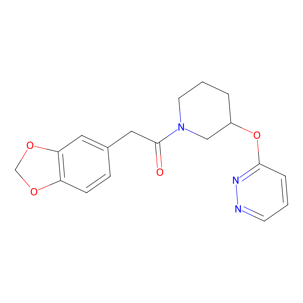 2-(Benzo[d][1,3]dioxol-5-yl)-1-(3-(pyridazin-3-yloxy)piperidin-1-yl)ethanone molecular structure, CAS 2034225-27-7