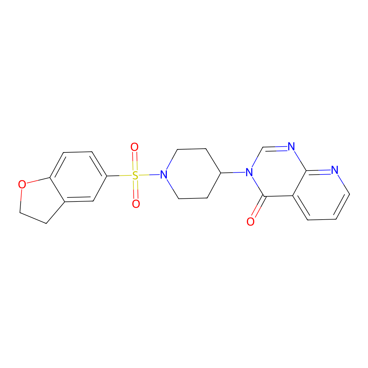 3-(1-((2,3-dihydrobenzofuran-5-yl)sulfonyl)piperidin-4-yl)pyrido[2,3-d]pyrimidin-4(3H)-one molecular structure, CAS 2034225-29-9