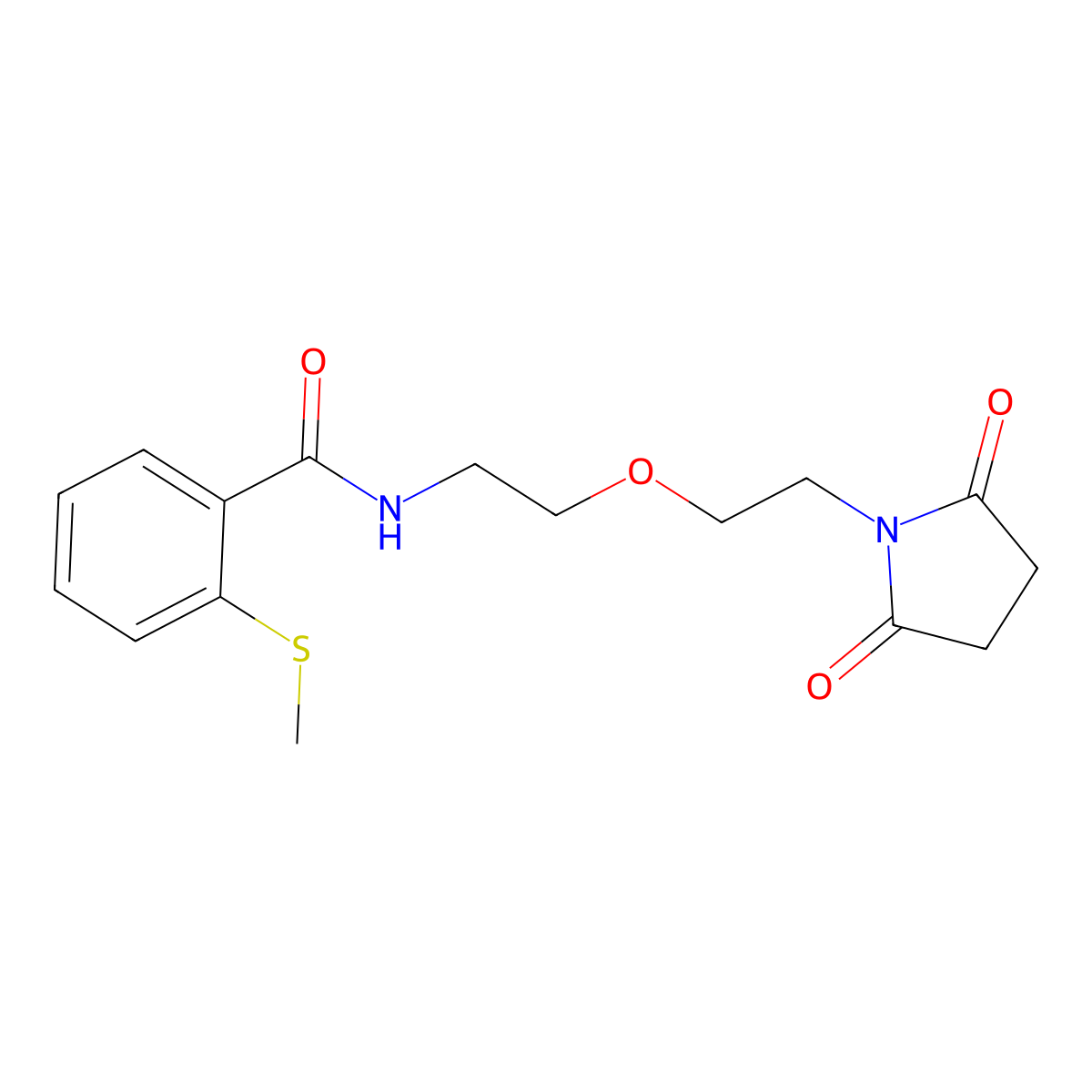 N-(2-(2-(2,5-dioxopyrrolidin-1-yl)ethoxy)ethyl)-2-(methylthio)benzamide molecular structure, CAS 2034225-33-5