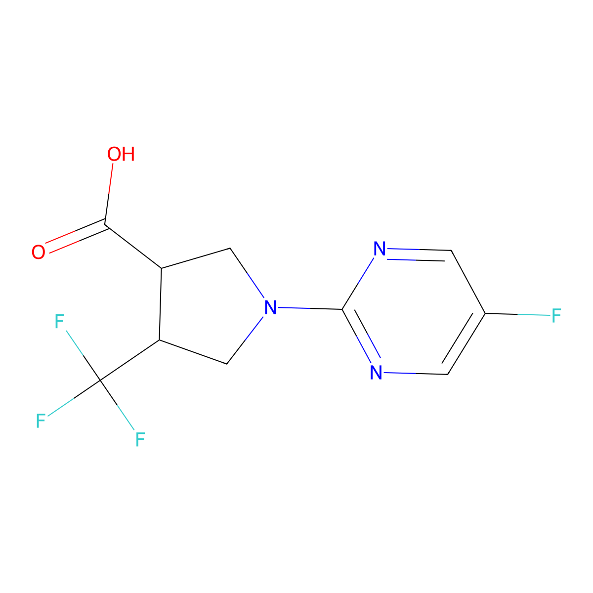 1-(5-Fluoropyrimidin-2-yl)-4-(trifluoromethyl)pyrrolidine-3-carboxylic acid molecular structure, CAS 2034225-34-6