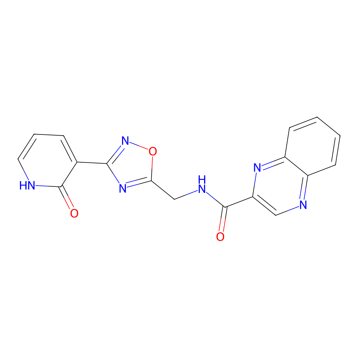N-((3-(2-oxo-1,2-dihydropyridin-3-yl)-1,2,4-oxadiazol-5-yl)methyl)quinoxaline-2-carboxamide molecular structure, CAS 2034225-39-1