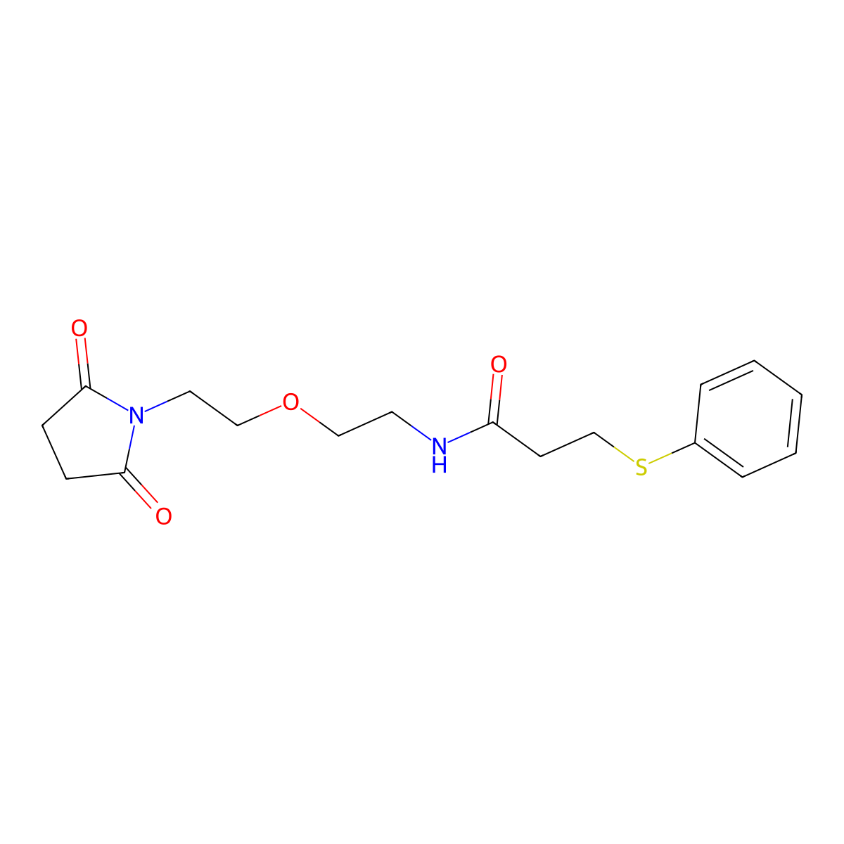 N-(2-(2-(2,5-dioxopyrrolidin-1-yl)ethoxy)ethyl)-3-(phenylthio)propanamide molecular structure, CAS 2034225-41-5