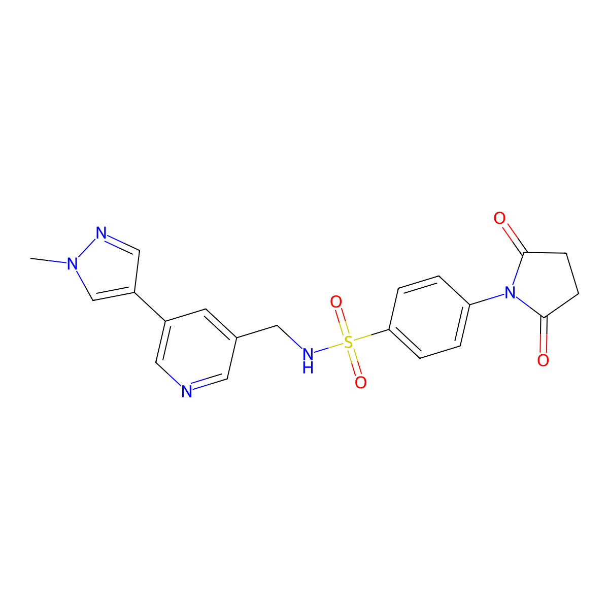 4-(2,5-dioxopyrrolidin-1-yl)-N-((5-(1-methyl-1H-pyrazol-4-yl)pyridin-3-yl)methyl)benzenesulfonamide molecular structure, CAS 2034225-42-6