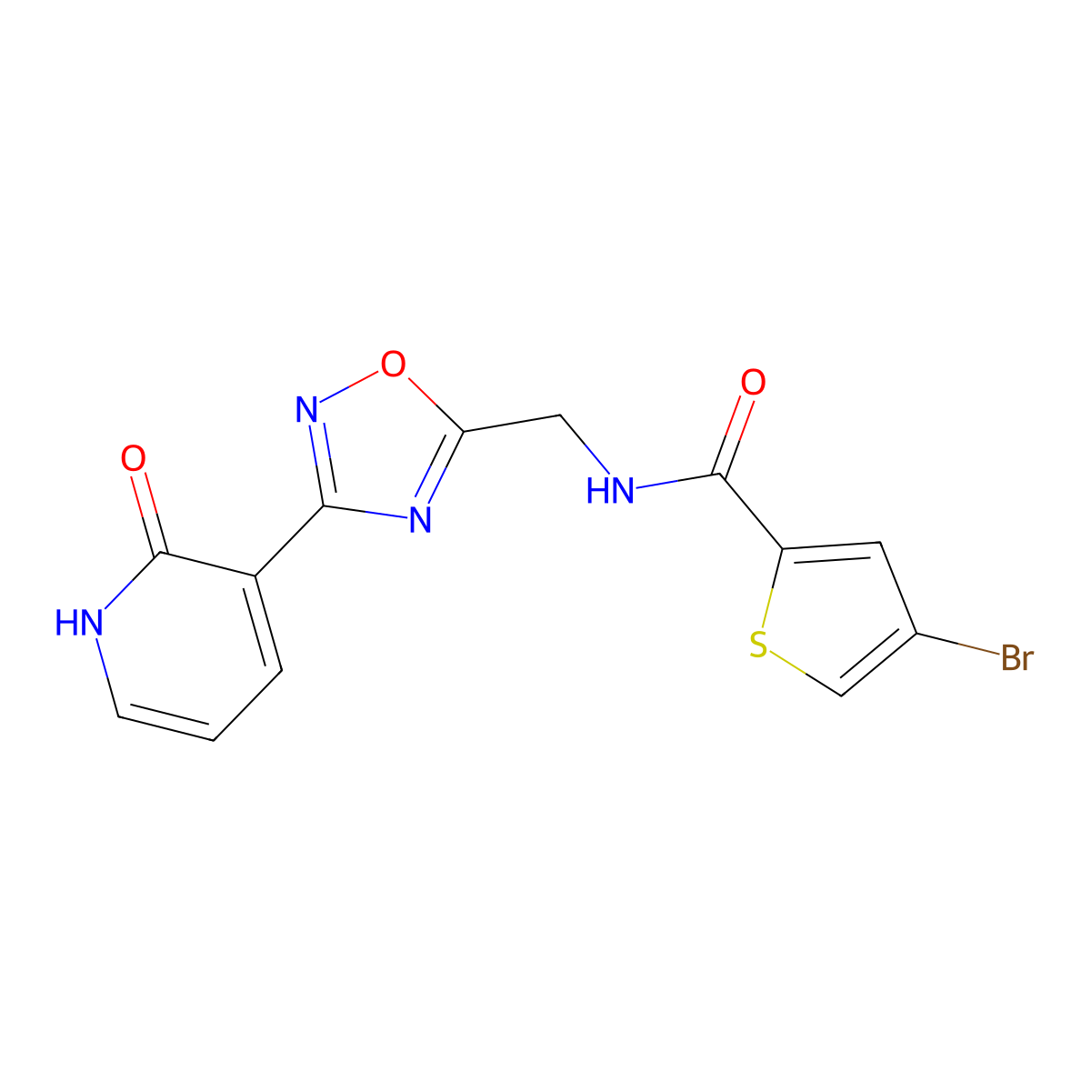 4-bromo-N-((3-(2-oxo-1,2-dihydropyridin-3-yl)-1,2,4-oxadiazol-5-yl)methyl)thiophene-2-carboxamide molecular structure, CAS 2034225-44-8
