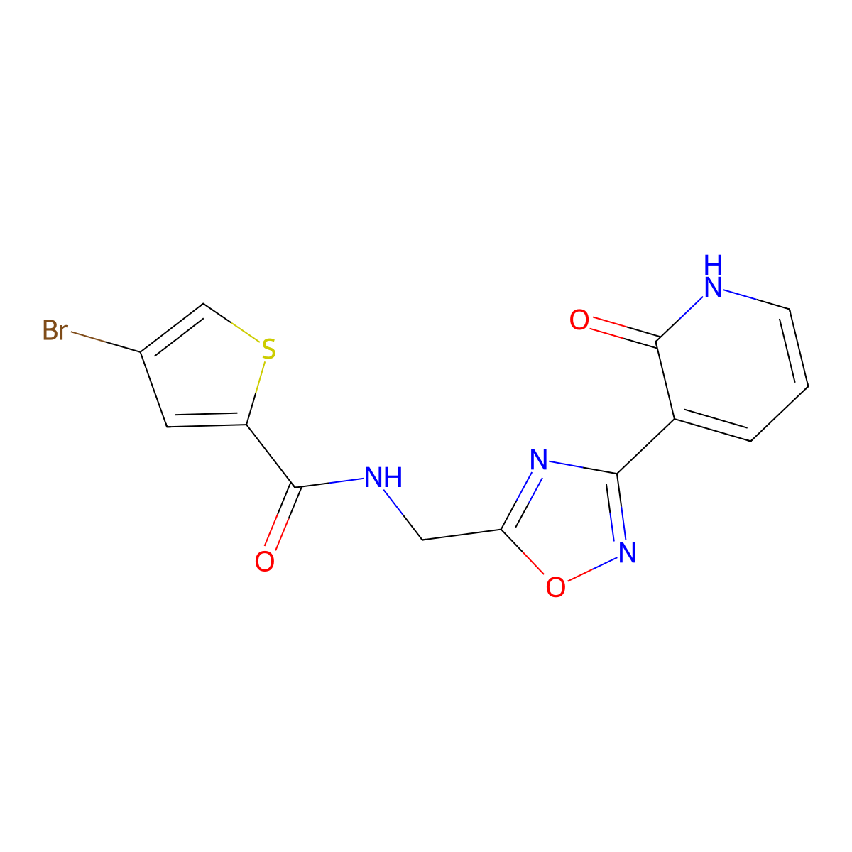 4-bromo-N-((3-(2-oxo-1,2-dihydropyridin-3-yl)-1,2,4-oxadiazol-5-yl)methyl)thiophene-2-carboxamide molecular structure, CAS 2034225-44-8