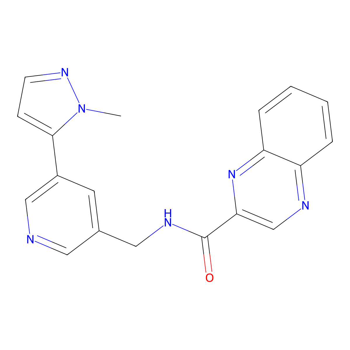 N-{[5-(1-methyl-1H-pyrazol-5-yl)pyridin-3-yl]methyl}quinoxaline-2-carboxamide molecular structure, CAS 2034225-62-0