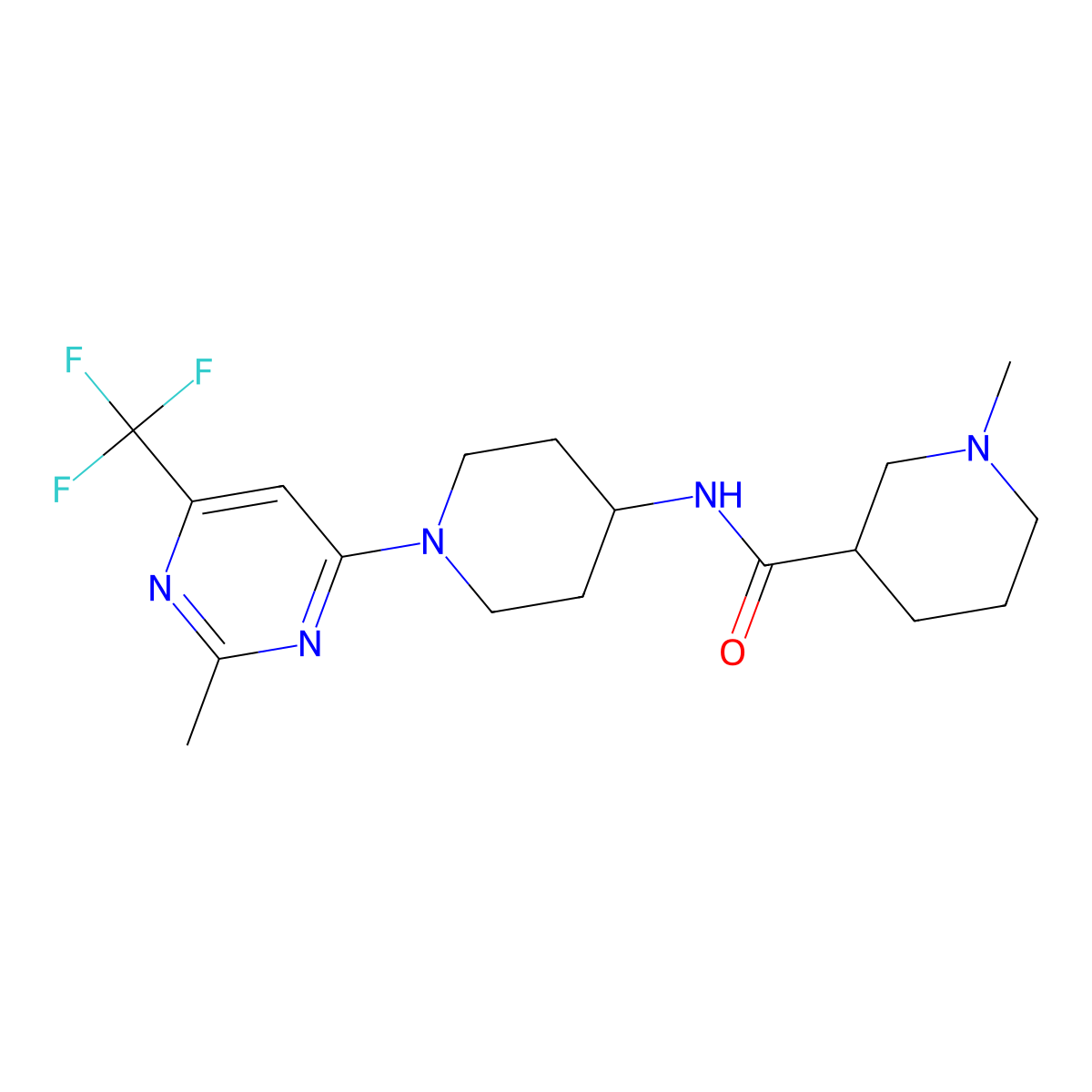 1-methyl-N-(1-(2-methyl-6-(trifluoromethyl)pyrimidin-4-yl)piperidin-4-yl)piperidine-3-carboxamide molecular structure, CAS 2034225-69-7