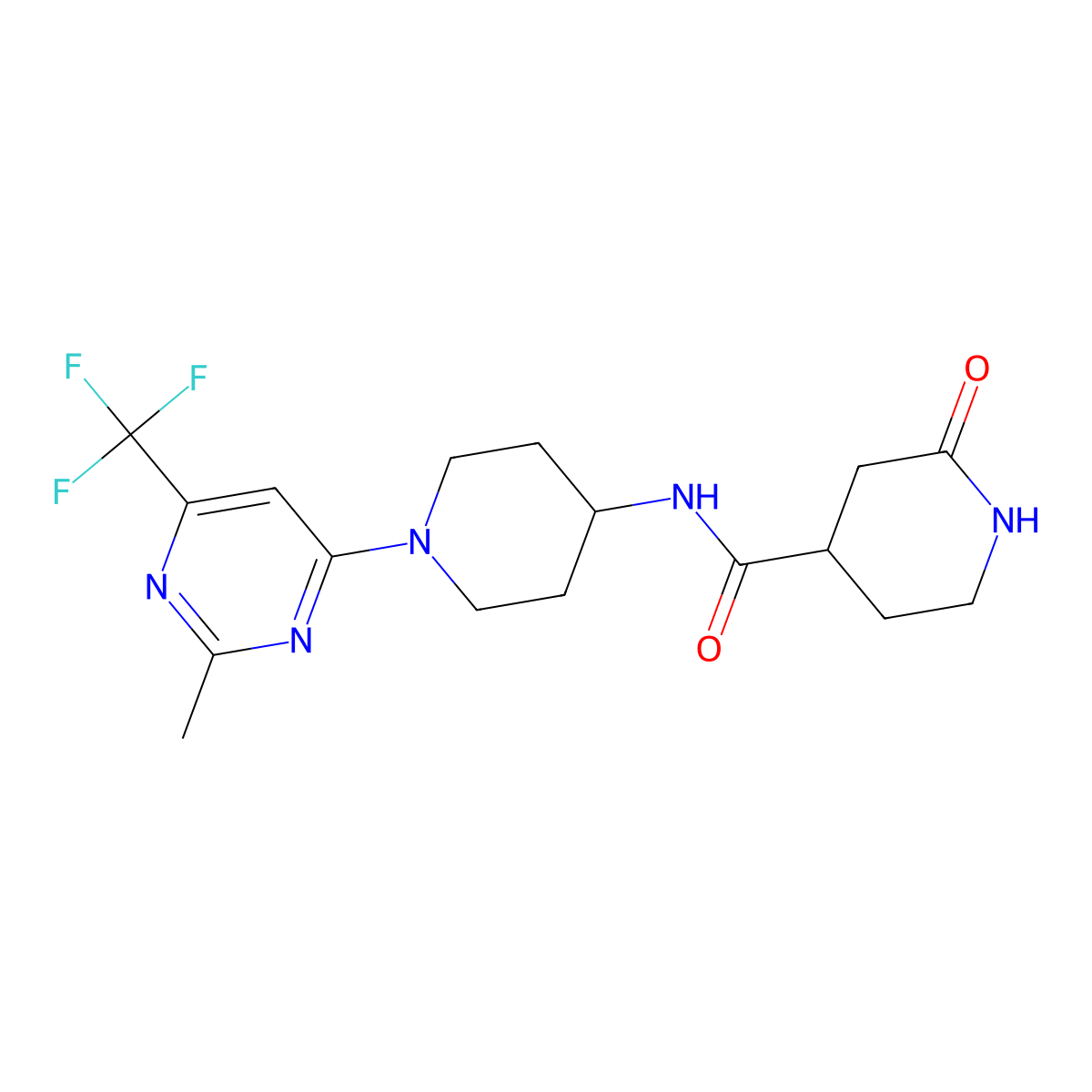 N-(1-(2-methyl-6-(trifluoromethyl)pyrimidin-4-yl)piperidin-4-yl)-2-oxopiperidine-4-carboxamide molecular structure, CAS 2034225-73-3